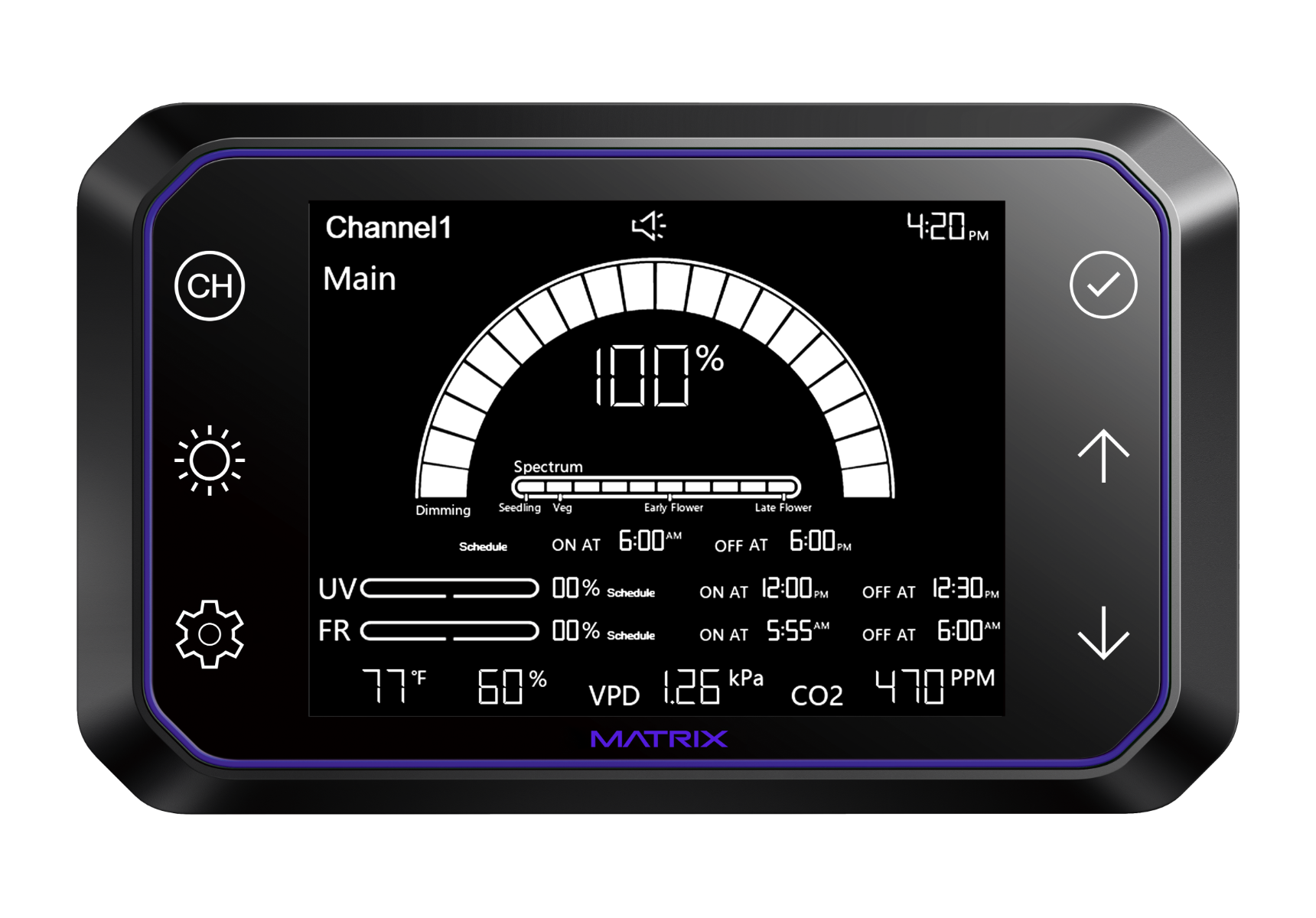 Matrix MC2 Controller front display showing spectrum and scheduling interface
