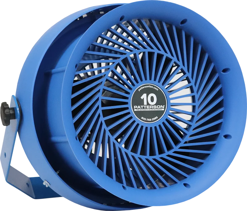 Patterson F10A 10" High-Velocity Workstation Fan on its standard yoke mount